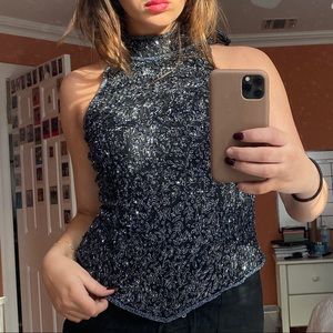 Vintage Beaded High Neck Evening Top